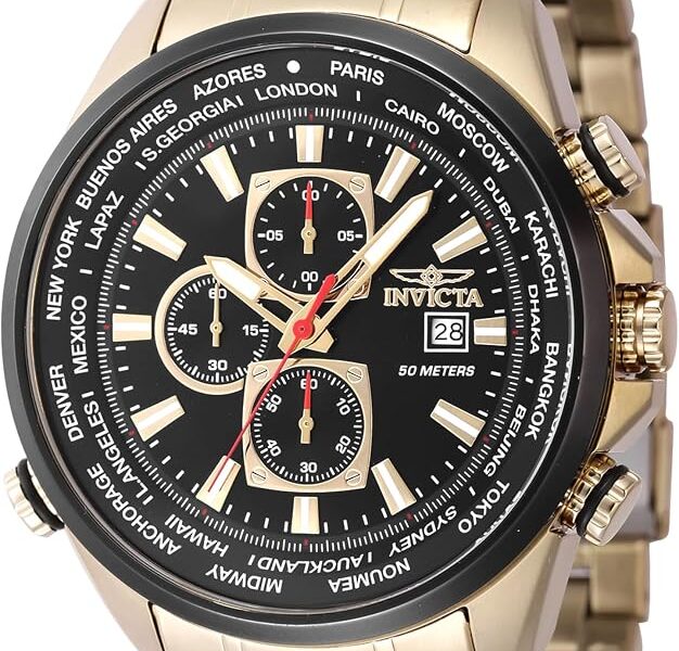 Invicta Relógio masculino analógico de quartzo com pulseira de aço inoxidável 47819, dourado, moderno, Dourado, Moderno
