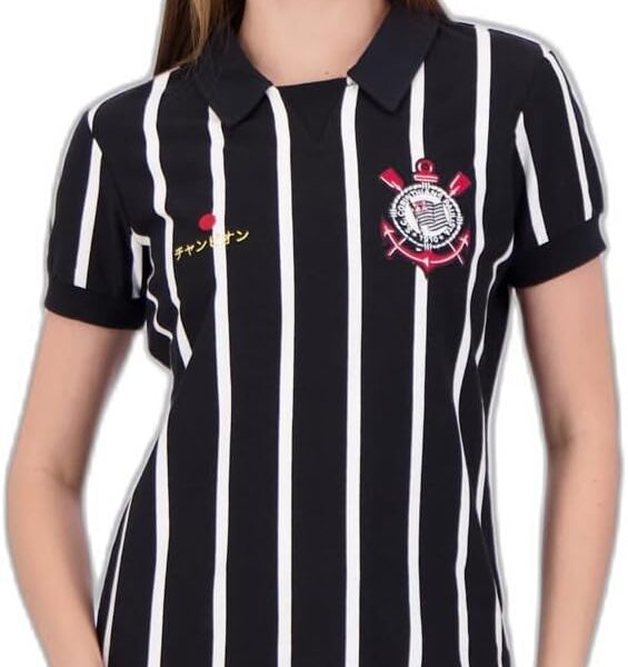 Japão Corinthians Camiseta Retrô Coimbra, Gola Polo Listrada