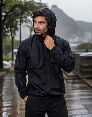 Jaqueta Corta Vento Masculina Impermeável Capuz Zíper Bolso