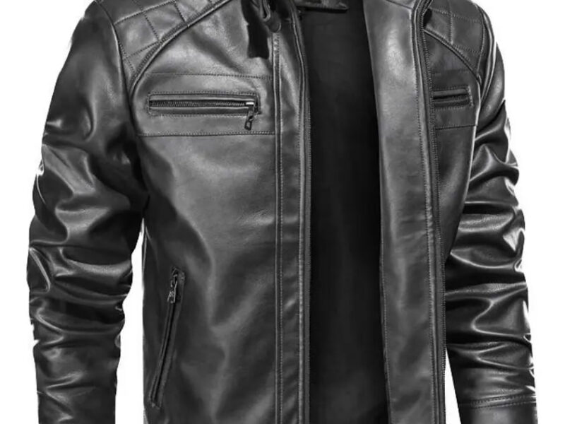 Jaqueta De Couro Masculina Slim Forrada Sem Capuz