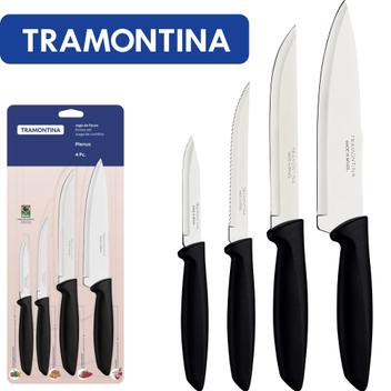Jogo De Facas Tramontina Plenus 4 Peças Em Aço Inox – Jogo de Facas / Cepos –