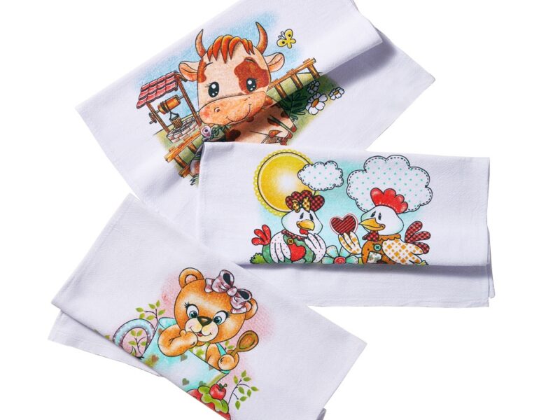Kit 10 Pano De Prato Bainha Estampado Pé De Galinha