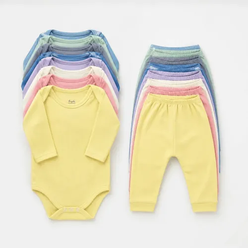 Kit 10 Peças Bebê Body M. Longa Mijão Canelado Menino Menina
