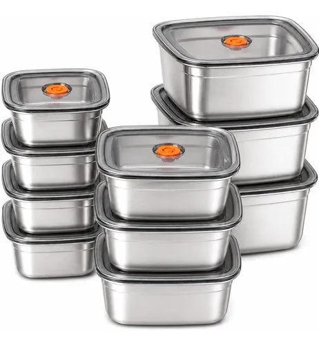 Kit 10 Potes Com Tampa Em Aço Inoxidável 316 Para Mantimento