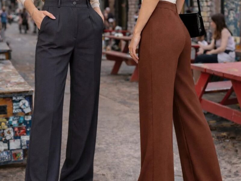 Kit 2 Calças Pantalona Alfaiataria Feminina Cintura Alta Bolso Lateral Botão Frontal Wide Leg