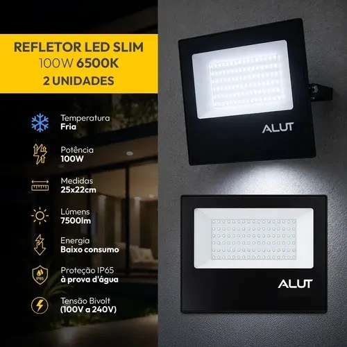Kit 2 Refletor Led 100w 6500k Branco Frio A Prova D&quotágua Alut Cod: Alut000701-2 Alut By Avant