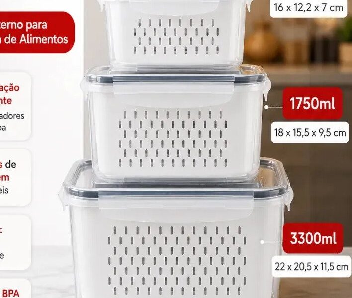 Kit 3 Organizadores Geladeira Alimentos Legumes Verduras Frutas Transparente Com Tampa Trava Hermético Escorredor – Starhouse na Meli por R$ 34,77