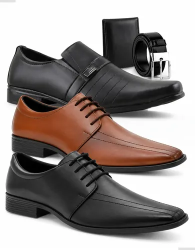 Kit 3 Pares De Sapato Social Masculino Uniforme Atacado Leve