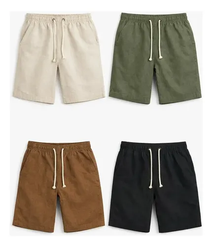 Kit 4 Bermudas Masculinas Linho Cós Elástico Cordão