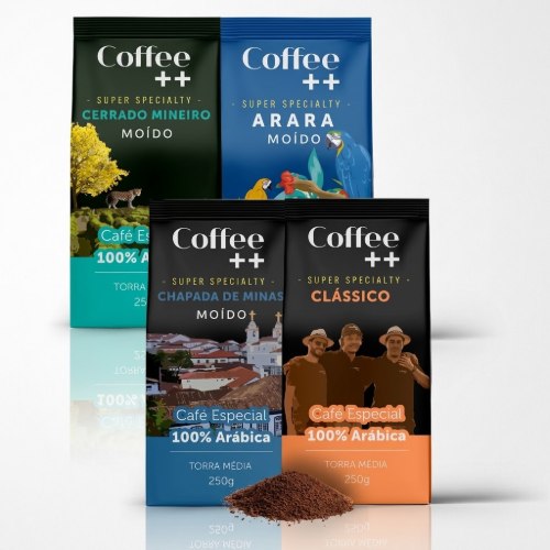 Kit 4 Pacotes Café Especial Torrado e Moído Coffee Mais Variedades: Cerrado Mineiro, Arara, Chapada de Minas e Clássico – 100% Arábica (4x250g) na Amazon por R$ 94,18