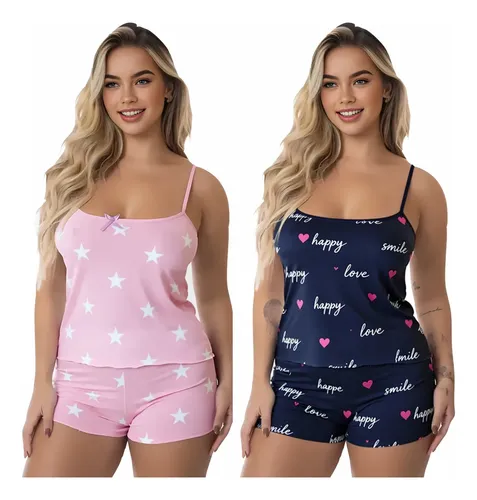 Kit 4 Peças (2 Conjuntos) Pijama Feminino Baby Doll Sortidos