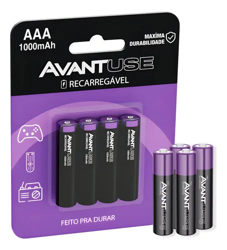 Kit 4 Pilhas Recarregável Palito AAA 3a 1.2v 1000mah Cod: 408180016 Avant