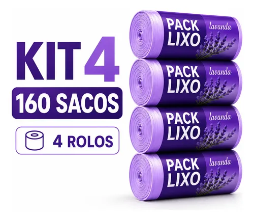 Kit 4 Rolos Saco Lixo Perfumado Lavanda 10l 160 Sacos