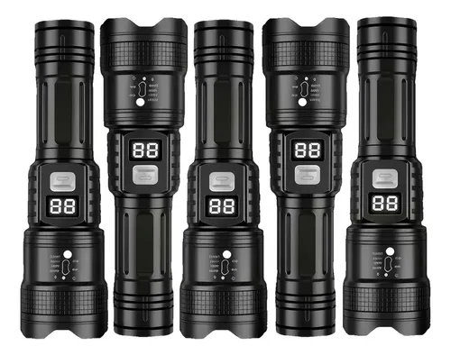 Kit 5 Lanternas Recarregáveis Usb Multifuncionais Display Branco Preto