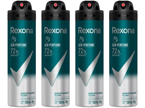 Kit Desodorante Rexona Aerossol Antitranspirante – Masculino sem Perfume 72 horas 150ml 4 Unidades – Desodorante –