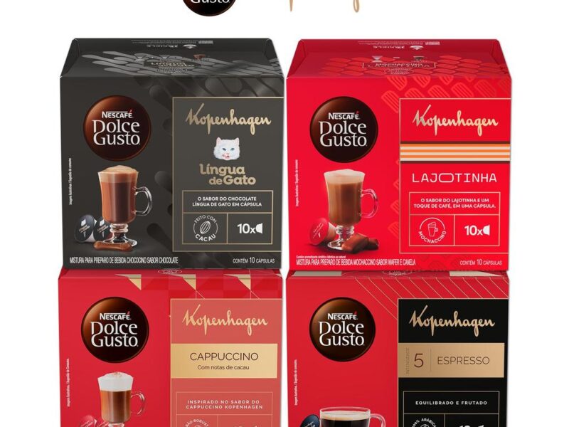 Kit Dolce Gusto + KOPENHAGEN – 40 cápsulas – Língua de Gato, Lajotinha, Cappuccino e Espresso