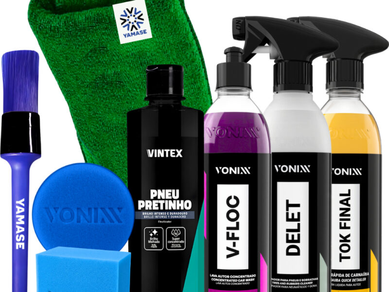 Kit Estética Automotiva Completo V-Floc Delet Tok Final Pneu Pretinho Vonixx Pincel Pano e Aplicador