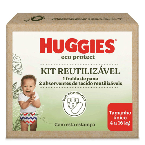 Kit Fralda Huggies Eco Protect + 2 Absorventes Reutilizáveis Listrado