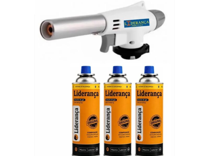 Kit Maçarico Acendimento Automático C/ 3 Refis Gás 227g