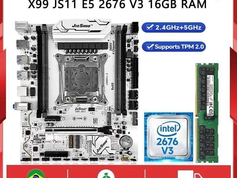Kit Placa-mãe JIESHUO X99-JS11 Processador Xeon E5-2676 V3 16GB RAM , Compatível com memória DDR3 de 16GB, módulo WiFi e TPM 2.0 – AliExpress 7