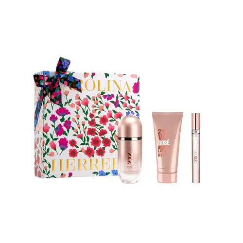 Kit Presente Perfume Carolina Herrera Feminino 212 Vip Rosé Carolina Herrera Eau De Parfum 80ml + Body Lotion 100ml + Perfume Miniatura 10ml