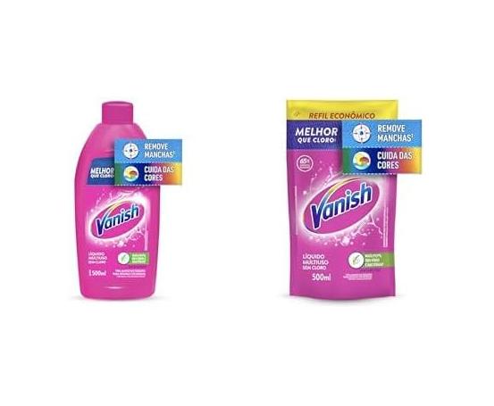 Kit Vanish Multiuso Tira Manchas Líquido para Roupas Coloridas 500ml + Refil 500ml