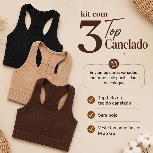 Kit C/ 3 Top Canelado – Dia A Dia – Conforto – Academia