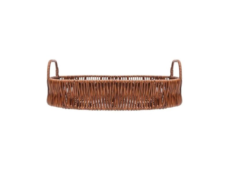 LYOR – Bandeja Redonda com Alça Rattan em Plástico 26,5cm x 26,5cm x 10cm