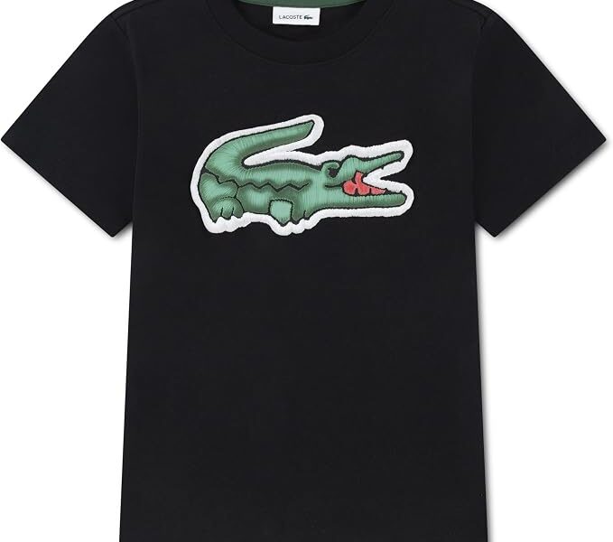 Lacoste Camiseta unissex com estampa de crocodilo bordada para adultos