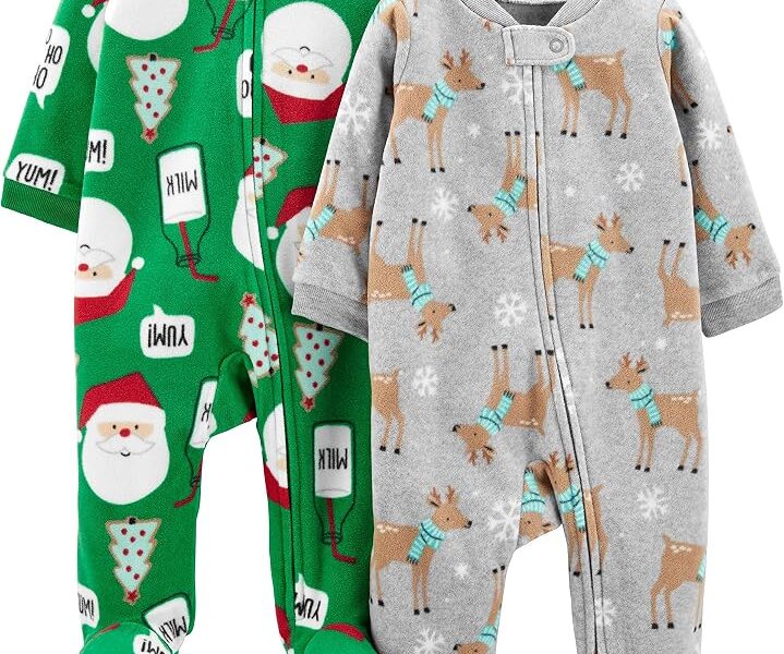 Macacão de dormir para bebês Pijama e brincadeira com pés de lã para bebês, pacote com 2 Simple Joys by Carter’sUnisex Bebê