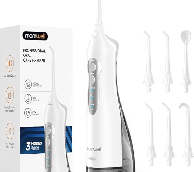 Mornwell Irrigador Oral Elétrico Sem Fio, 3 Modos 6 Pontas IPX7 300ml Verde