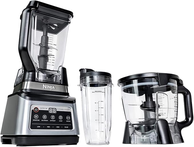 NINJA LIQUIDIFICADOR 1200 W, 5 Funções para Smoothies, Picar, Massa e Mais com Auto IQ, Jarra 2,2L, Jarra de Processador de 2L e 1 Copo para Levar, Preto