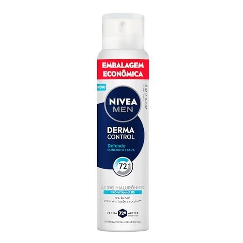 NIVEA MEN Desodorante Antitranspirante Aerossol Derma Control Defende 200ml, Proteção 72h, Previne Irritações, Ácido Hialurônico, Conforto Extra