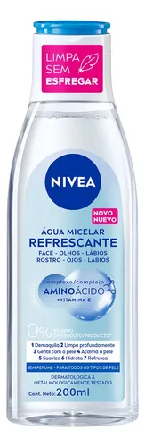 NIVEA Água Micelar Solução de Limpeza 7 em 1 Refrescante 200ml, Demaquila, Limpa Profundamente, Purifica, Hidrata, Cuidado Facial