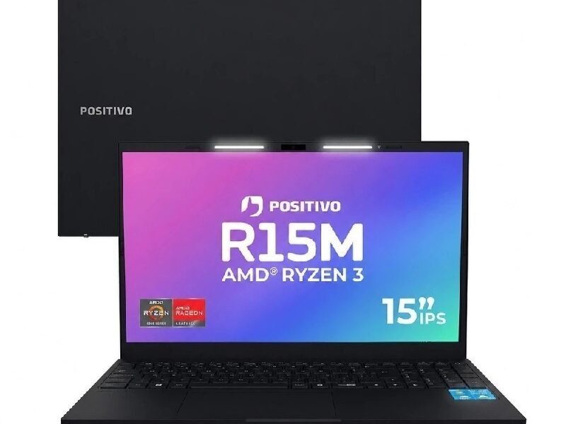 Notebook Positivo Vision R15M AMD Ryzen 3-7330U Linux 8GB RAM 512GB SSD Wi-Fi 6 Tela 15” Full HD IPS Antirreflexo – Minitela – Permite upgrade de memória RAM e SSD – Preto