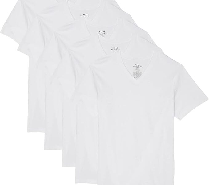 POLO RALPH LAUREN Pacote com 5 camisetas de modelagem clássica com decote em V
