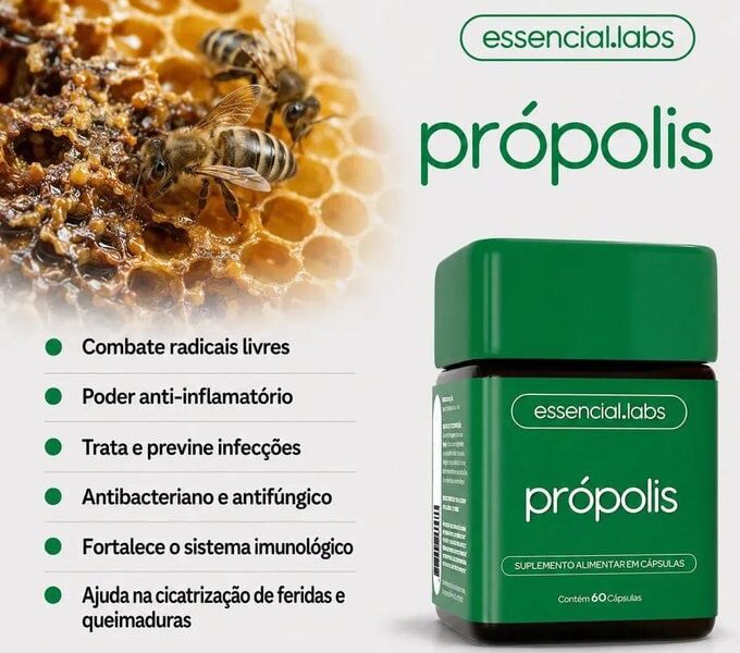 PRÓPOLIS VERDE com 1000mg por dose – Extrato com Máxima Absorção e Concentração – 60 Cápsulas