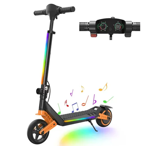 Patinete Elétrico K6 Dobrável com Suspensão Dupla, Guidão Ajustável, Luzes LED, Bluetooth, Display LED e 3 Velocidades