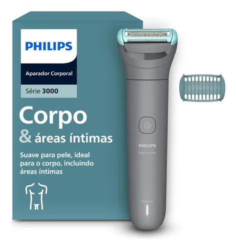 Philips Aparador de pelos Body Groomer Série 3000 para Corpo e Região Íntima Pele lisa com mais conforto | Triple Protect Shave System | Uso seco e molhado