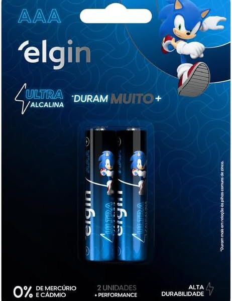 Pilha Ultra Alcalina AAA Elgin – Cartela com 2 Unidades Palito