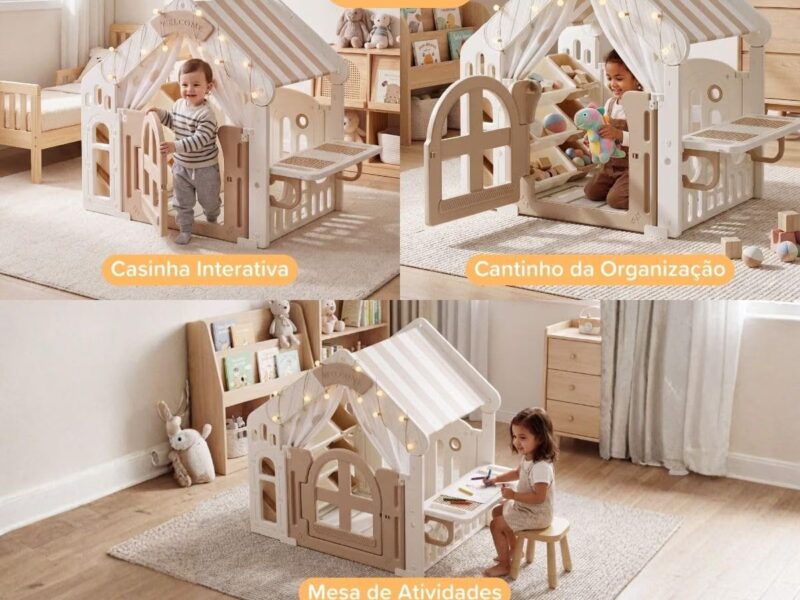 Playground Infantil Casinha Luz Tenda Mesa de Atividades e Organizador Mini House Maxi Toys