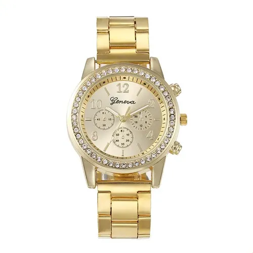 Relógio De Pulso Feminino De Strass E Quartzo, Banda De Liga