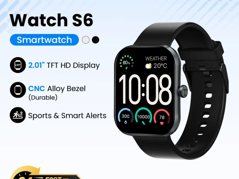 Relógio Inteligente HAYLOU S6 com Tela HD de 2.01″, Chamadas por Bluetooth, IP68 à Prova d’Água, Monitoramento de Fitness