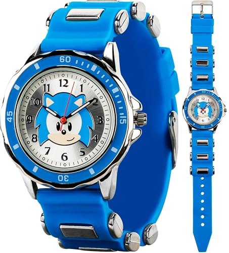 Relógio analógico infantil Sonic The Hedgehog – pulseira azul clássica, mostrador de ensino do tempo, durável e resistente à água, caixa de lata colecionável incluída, Relógio analógico sônico na Link por R$ 45,73