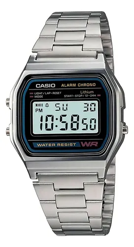 Relogio Casio Unissex Vintage Prata – A158wa-1df Correia Prateado Bisel Prateado Fundo P