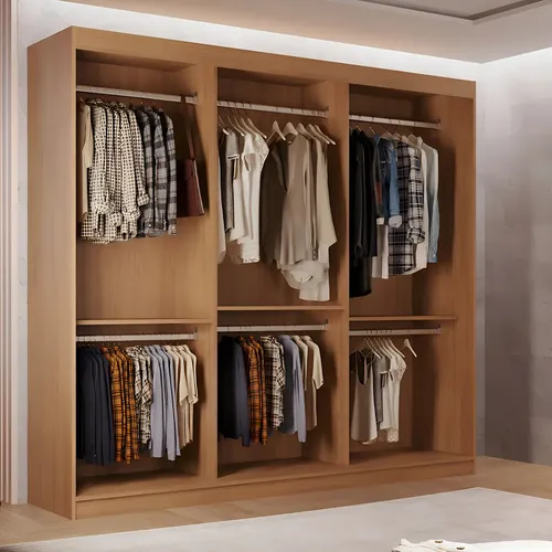 Roupeiro Casal Closet Light MDF Com 3 Prateleiras Moderna Cor Imbuia