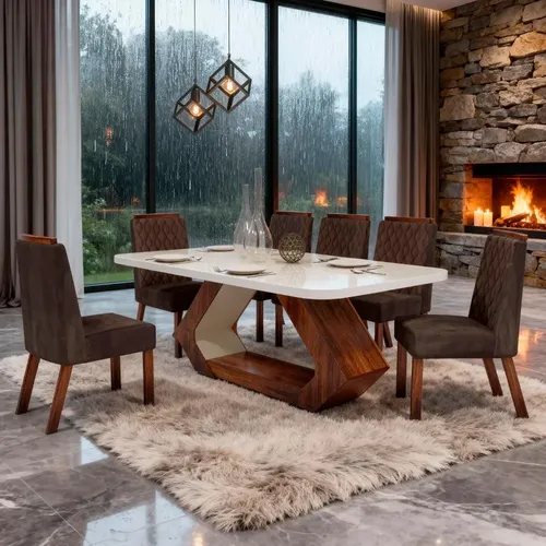 Sala De Jantar 160×80 Lottus Mdf/vidro 6 Cadeiras Bom Pastor