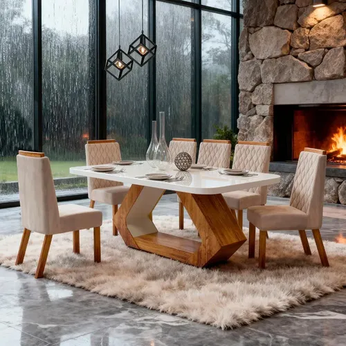 Sala De Jantar 160×80 Lottus Mdf/vidro 6 Cadeiras Bom Pastor