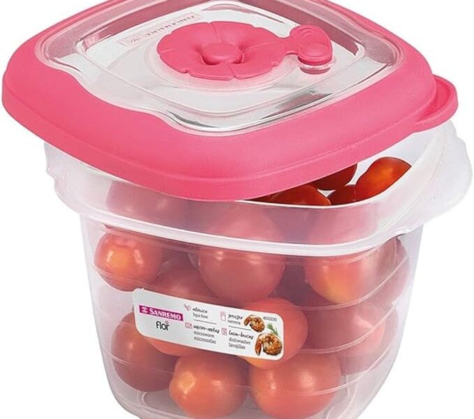Sanremo – Pote Hermético Plástico Quadrado de 450ml, Linha Flor