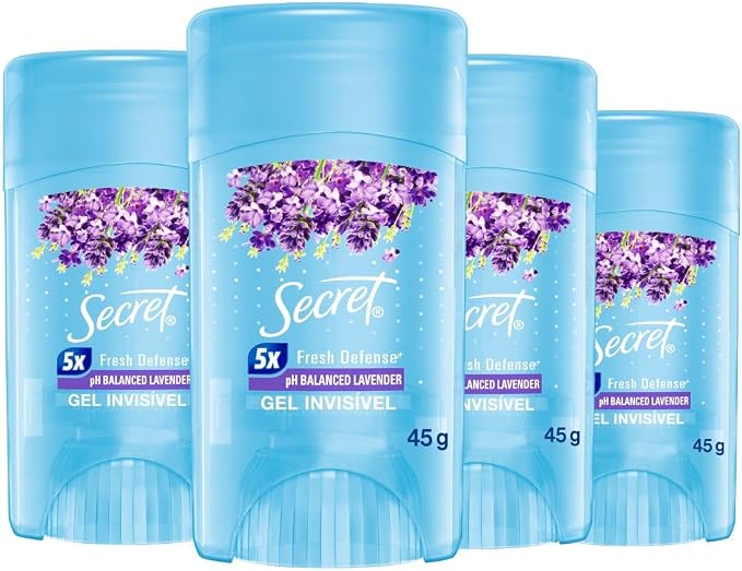 Secret Kit Desodorante em Gel Invisível Antitranspirante Lavanda com 4 Unidades 45g